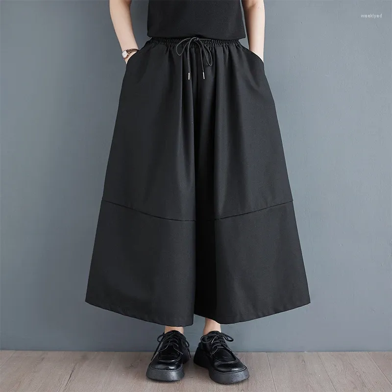 Женские брюки Японская пучка японская бить в стиле Yamamoto темно -черное шикарное шикарное лето -лето -лето -шило