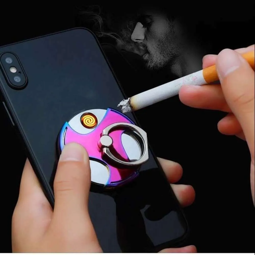 Titular de telefone celular multifuncional Ring Buckle USB carregando cigarro mais leve Personalidade à prova de vento criativa