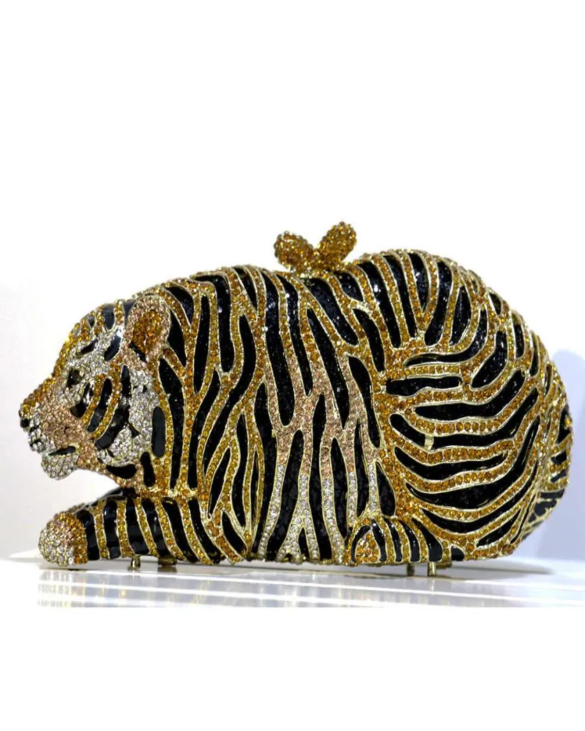 Tiger Purse Crystal Clutch Evening Sac Party Purse Femme Femmes Righestone Embrayage Sacs en carric