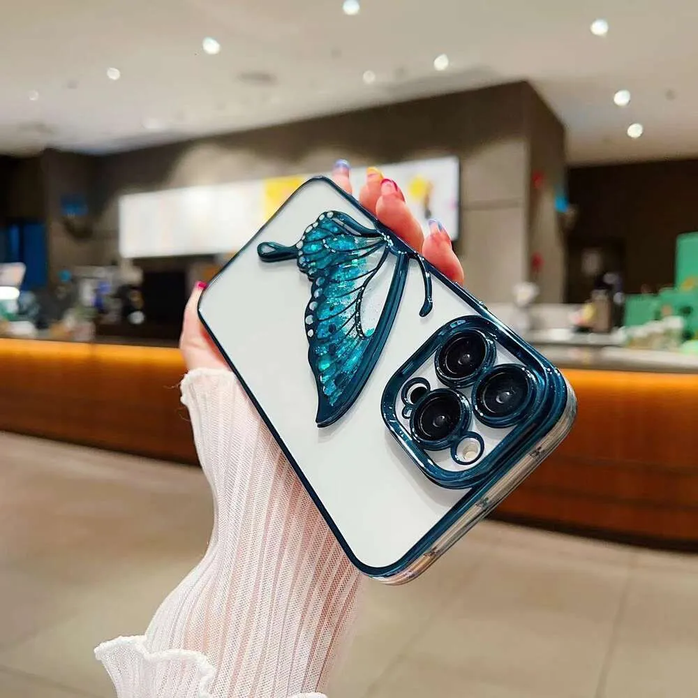 Butfly de sable fluide adapté à l'iPhone15 Boîtier de protection Nouveau sens avancé avec l'objectif 14 Promax transparent