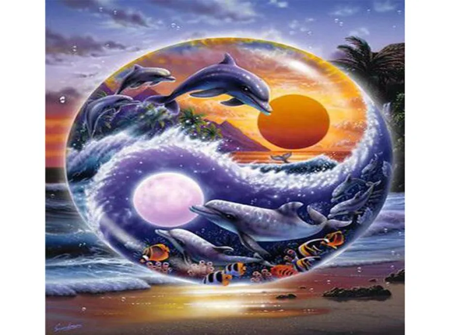 Yin en Yang Dolphins 5D DIY Mozaïek Nasmwerk Diamant schilderij Borduurwerk Kruissteek Kit Wall Home Hanging Decor7563479
