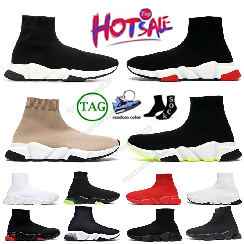 Designer-Socken Schuhe Männer Frauen Platten-Formete Graffiti weiß schwarz klaren Sohle-Schnür-Schnür-up-Gelb Paris Sock Speed Trainer Mesh Plattform Strick-Sneaker lässige Laddienste