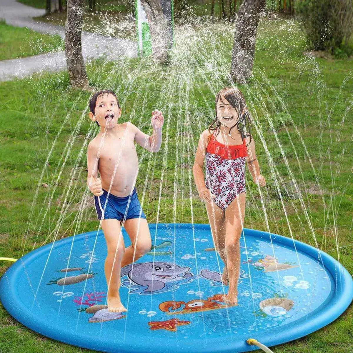 100170 cm crianças ao ar livre brinquedas engraçadas crianças infláveis redondos redondos splash piscinas tocando sprinkler tat tat jarda de água spray 240508