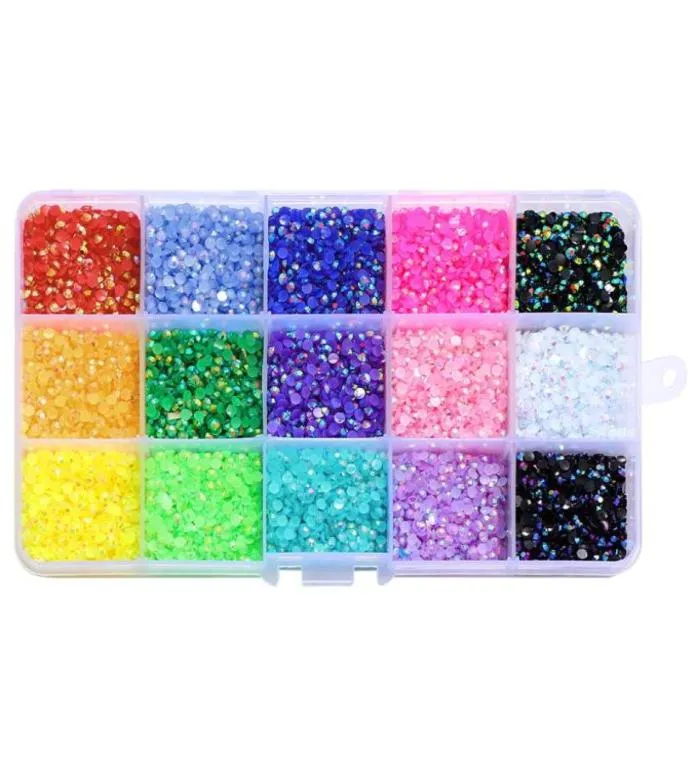 Kits d'art à ongles 1 boîte multicolore 3mm AB jelly strass de résine plate arrière Loose Strass charmes accessoires diy 3d décorations 1026313