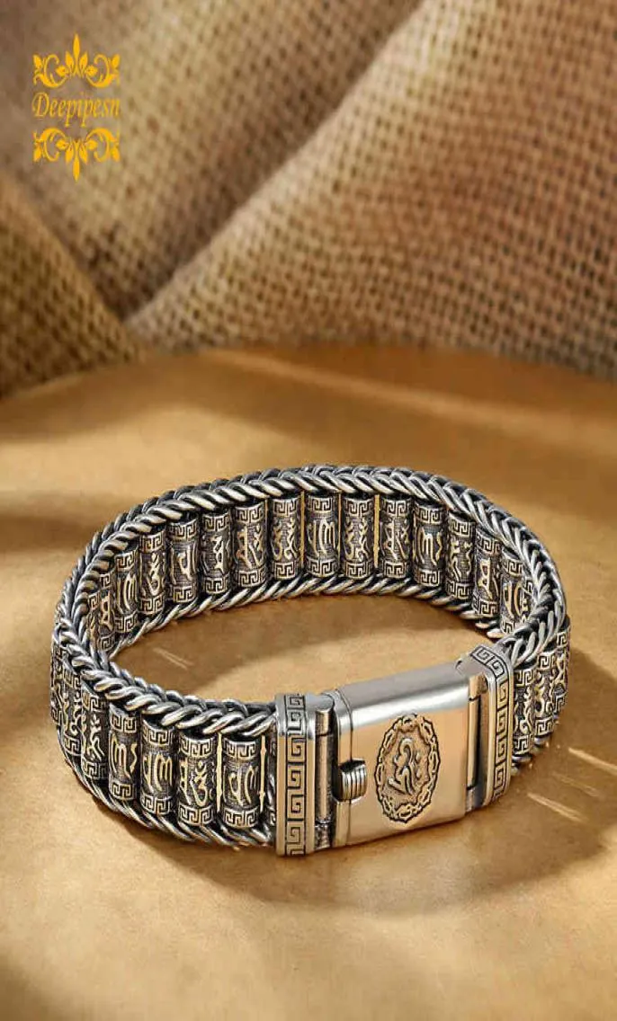 Bracelet fait à la main créatif PassionPartout Prayer Wheel Men039s Sterling Silver Female Transfert Beads SixCacter Mantra Retro9881834