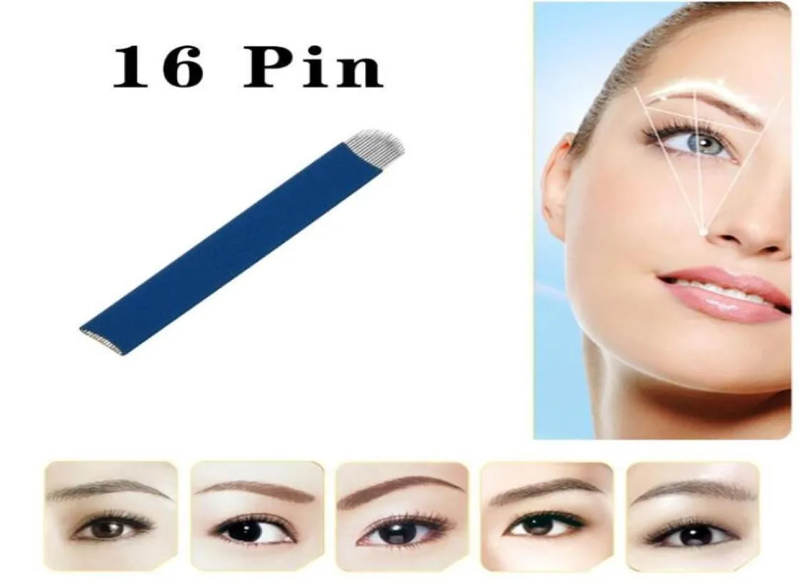 100pcs 1618 Pin U Shape Tattoo Needles Permanent Makeup Eyebrow Embroidery Blade For 3D Microblading Manual Tattoo Needle9525435