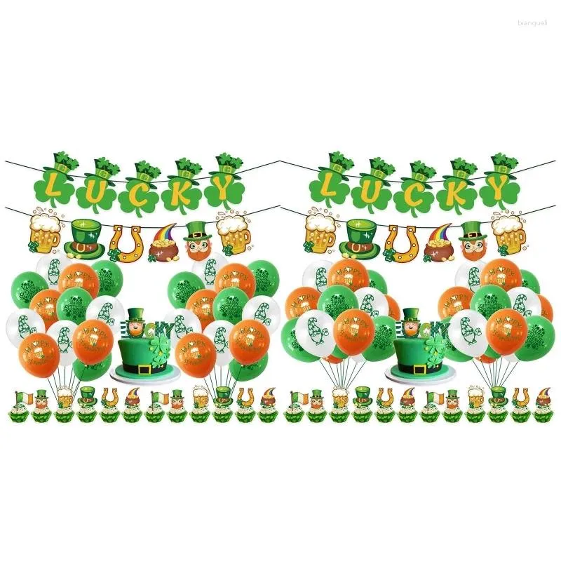 Decoração de festa Patrick's Day Set Clover Lucky for Banner Gnome Balloons Cake Toppers Ornamentos