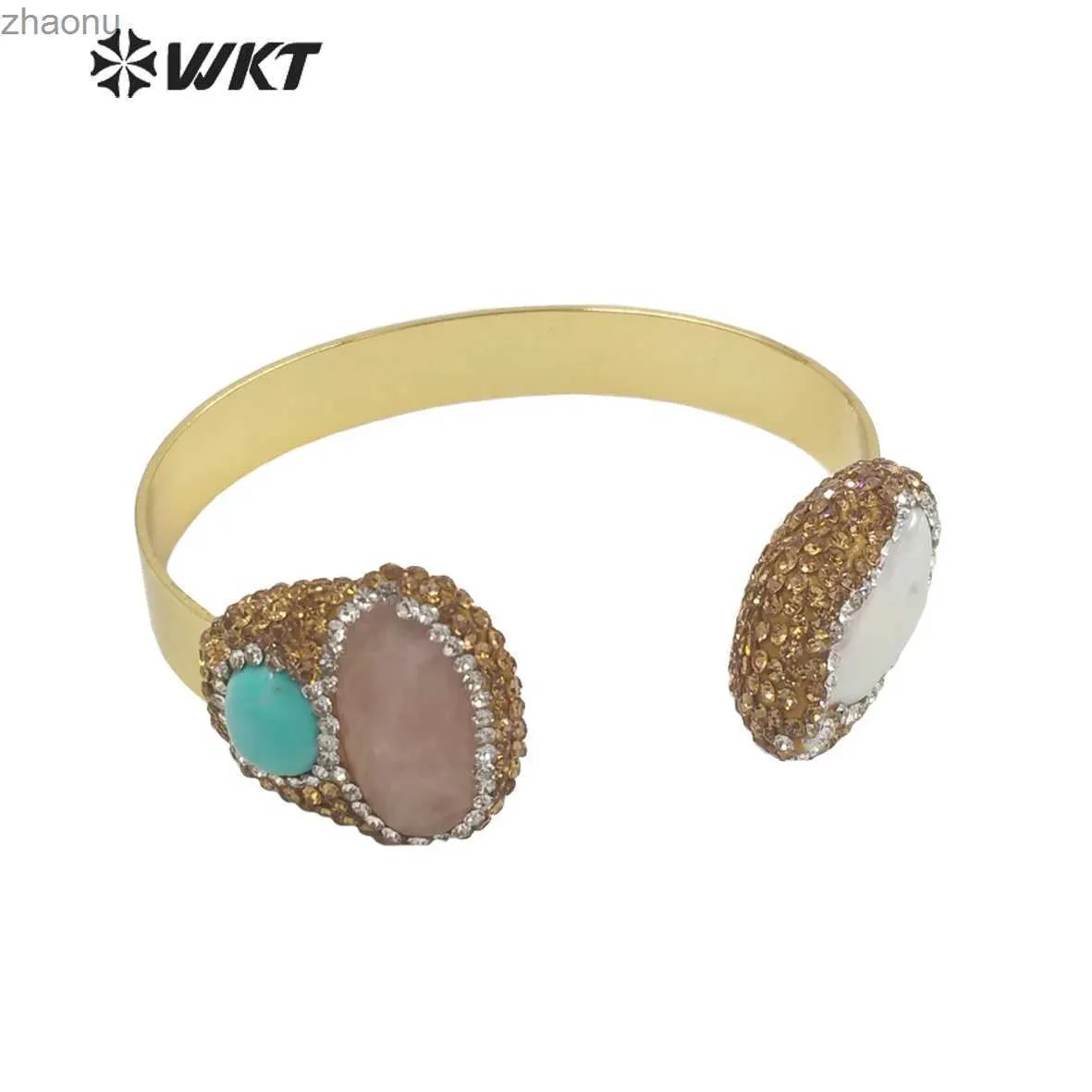 Chaîne WT-MPB088 Wkt Amazing magnifique bracelet à double pierre 18K Gold plaqué Natural Sunshine Stone Pearl réglable XW