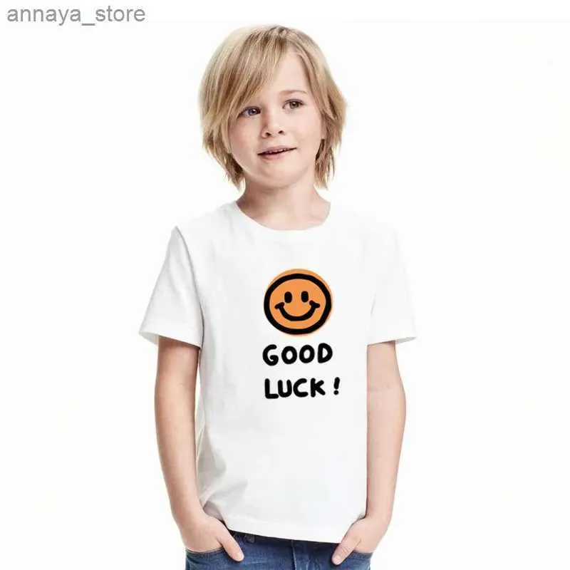 T-shirty Summer Boys Fashion Cotton T-shirt uśmiechnięta twarz graficzna t-shirt dziecięce rozrywki o krótkim rękawie HARAJUKU UTRESINGL2405