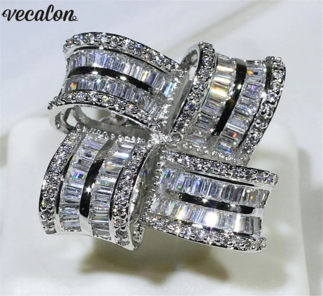 Vecalon Luxus Big Flower Promise Ring 925 Sterling Silber Diamond Engagement Ehering Ringe für Frauen Männer Fingerschmuck 70856666