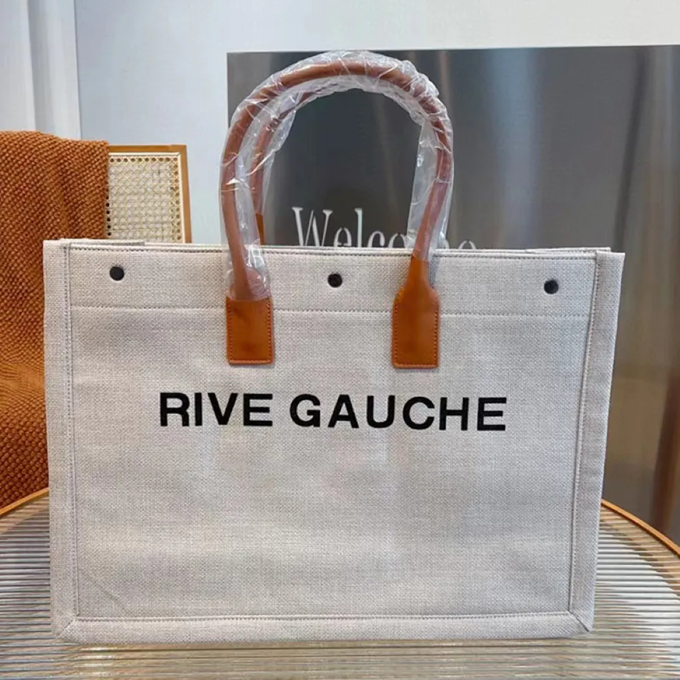 Fashion Ladies Handbag Rive Gauche Tote Shopping Bag High Quality Canvas Large Capacity Beach Bag Luxury Designer Travel Crossbody Shou 233q
