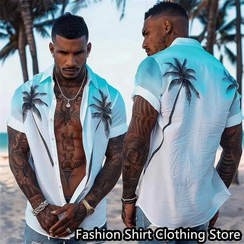 Men's Polos Mens shirt partially buttoned short shirt Hawaiian shirt outdoor vacation beach clothing comfortable and soft fabricL2405