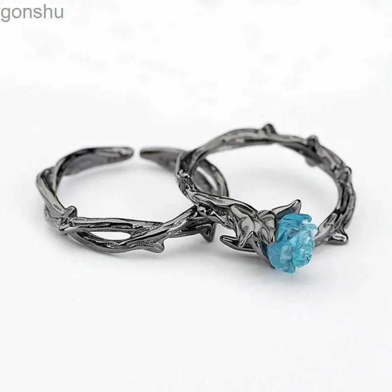 Pareja anillos 1 par de espinas góticas negras anillo azul cristal de cristal rosa punk creativo anillo de dedo para hombres pareja de joyería de moda wx