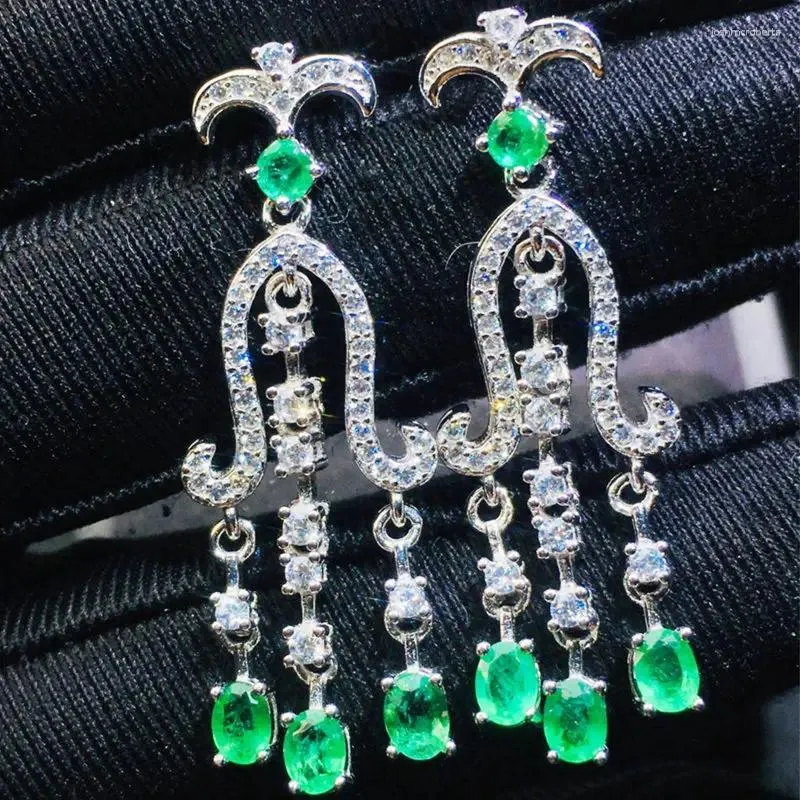 Dangle Ohrringe natürliche echte Emerald Luxus -Drop -Ohrring 0,25ct 6pcs 0,15ct 2pcs Edelstein 925 Sterling Silber Fine Jewelry J23887