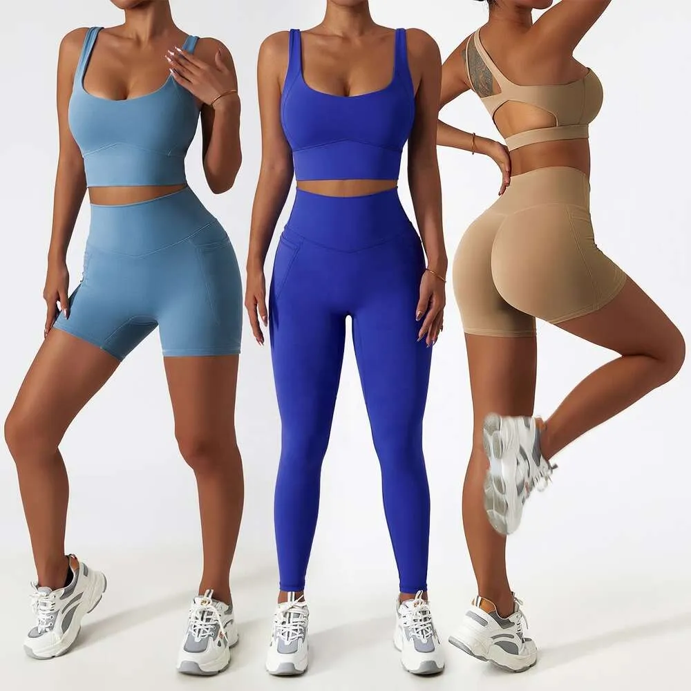 Lu Align Set ropa deportiva mujer tendencia 2024 Gym ActiveWear 4Piece Workout Women Ribbed Seamless Yoga Set For women Lemon LL Gym Sport