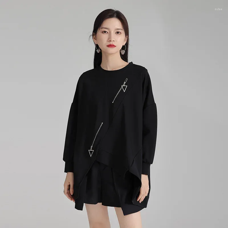 Blouses pour femmes Zhongchuang Rizhen Pull irrégulier 2024 Fashion Spring Zipper à manches longues Bottom