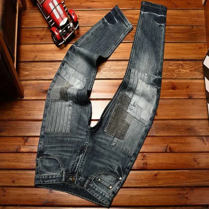 Herren Jeans High-End Trendy Korean Style Jeans Herrenstich-Design Slim Fit Skinny Stretch Youth Street Retro Smart Hosen Q240509