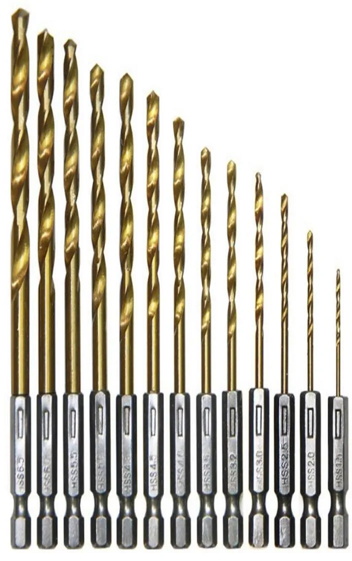 13 PCS Titanium Ebated Bit Bit Set à 14 tige hexarrière 1565 mm Bit de perceuse de tournevis HSS High Speed Steel7354946