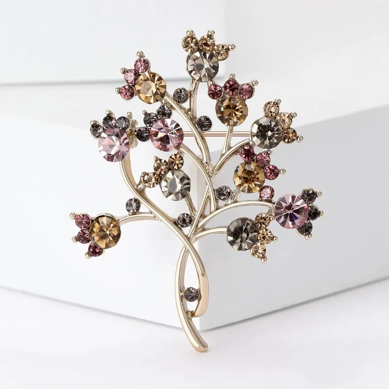 Brooches Vintage Rhinestone Big Tree For Women Unisex Plant Pins Casual Party Accessories Gifts