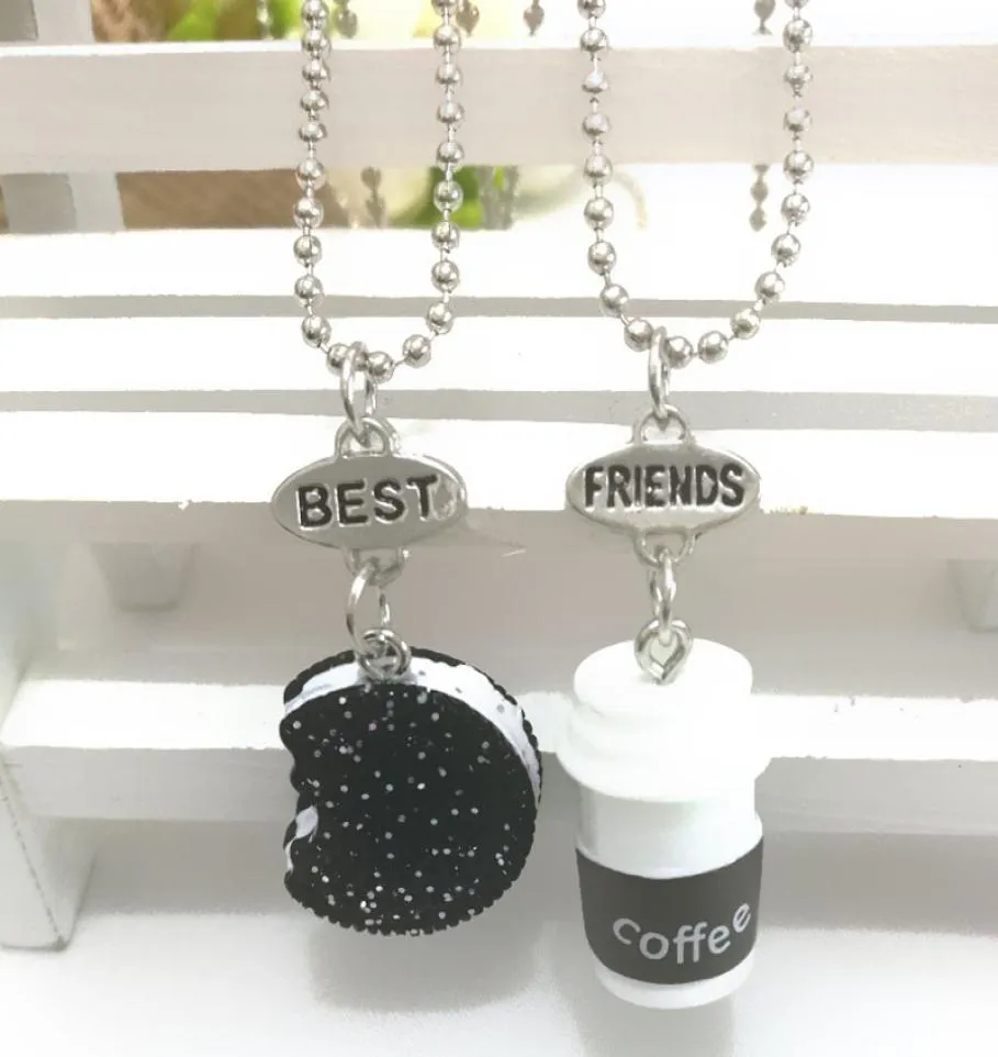 2pcsset Cookie Kaffee Freunde Anhänger Perlenkette Halskette Freund BFF Mini Miniaturen Essen Schmuck P4145828