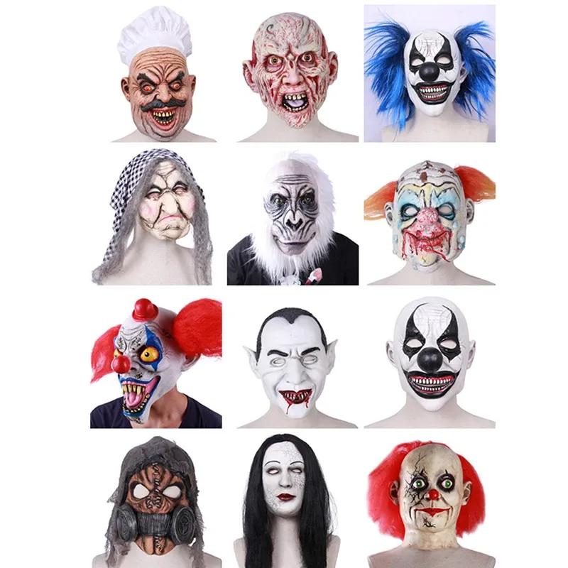 Маски страшные клоуны животные латексная маска карнавальная костюм головные уборы реквизит Рождество Хэллоуин Реалистичный взрослый для взрослых косплей Маска