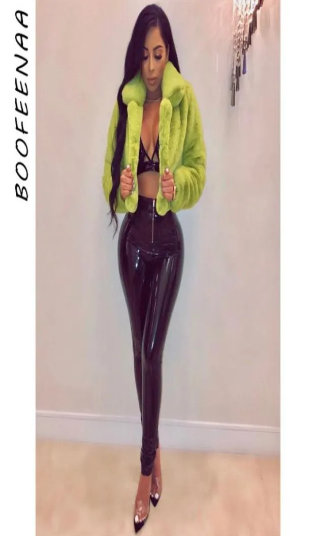 BOOFEENAA Fashion Lime Green Short Faux Fur Coat Winter Neon Fluorescent Warm Cardigan Cropped Jacket Fluffy Teddy Coats C48AH36 Y5428166