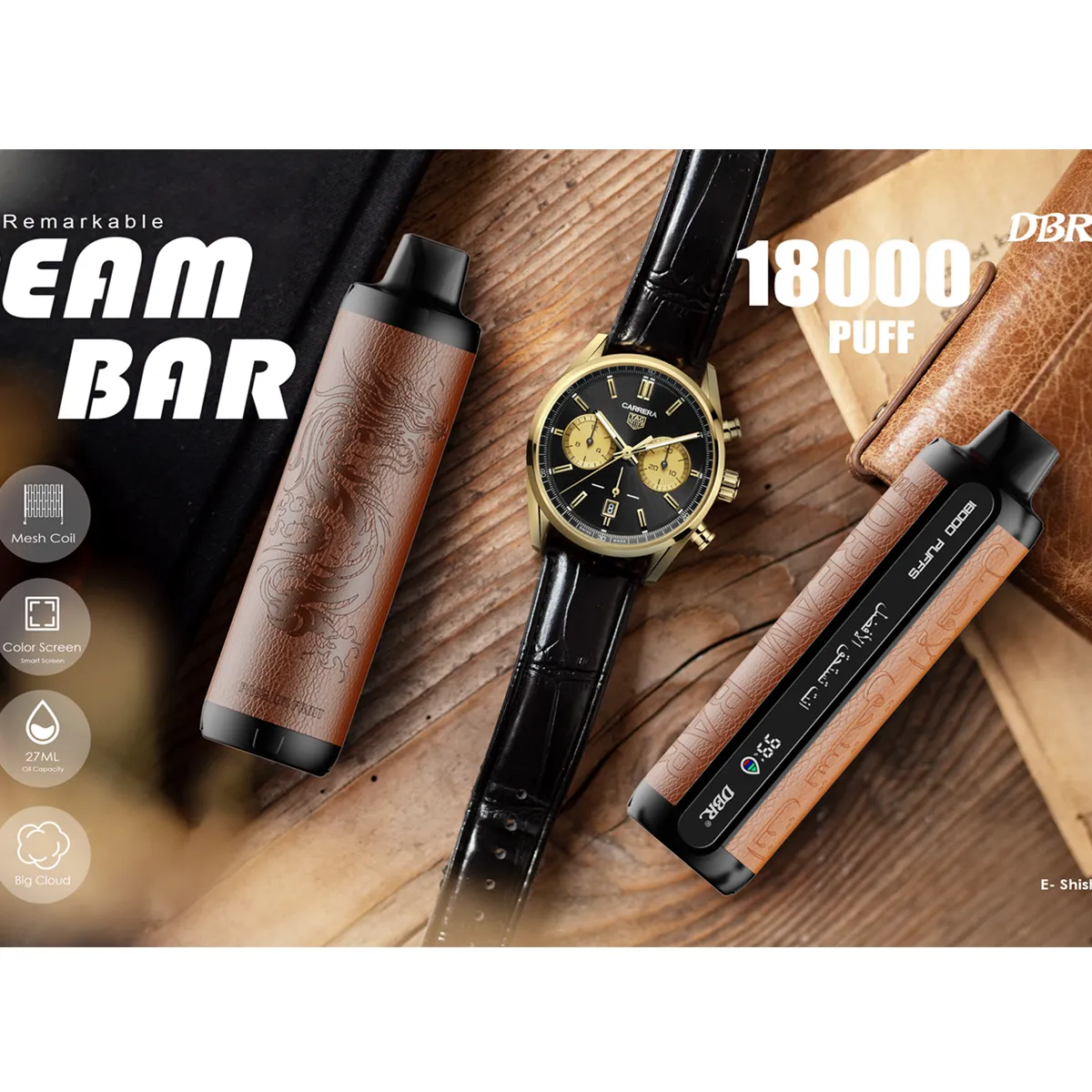 Vape Puff Smoke Hookah Shisha Pipe 18000 Puff Dispable Vapes Dream Bar 600mAh 27ml DTL/MTL CARROS pré -enchidos VAP