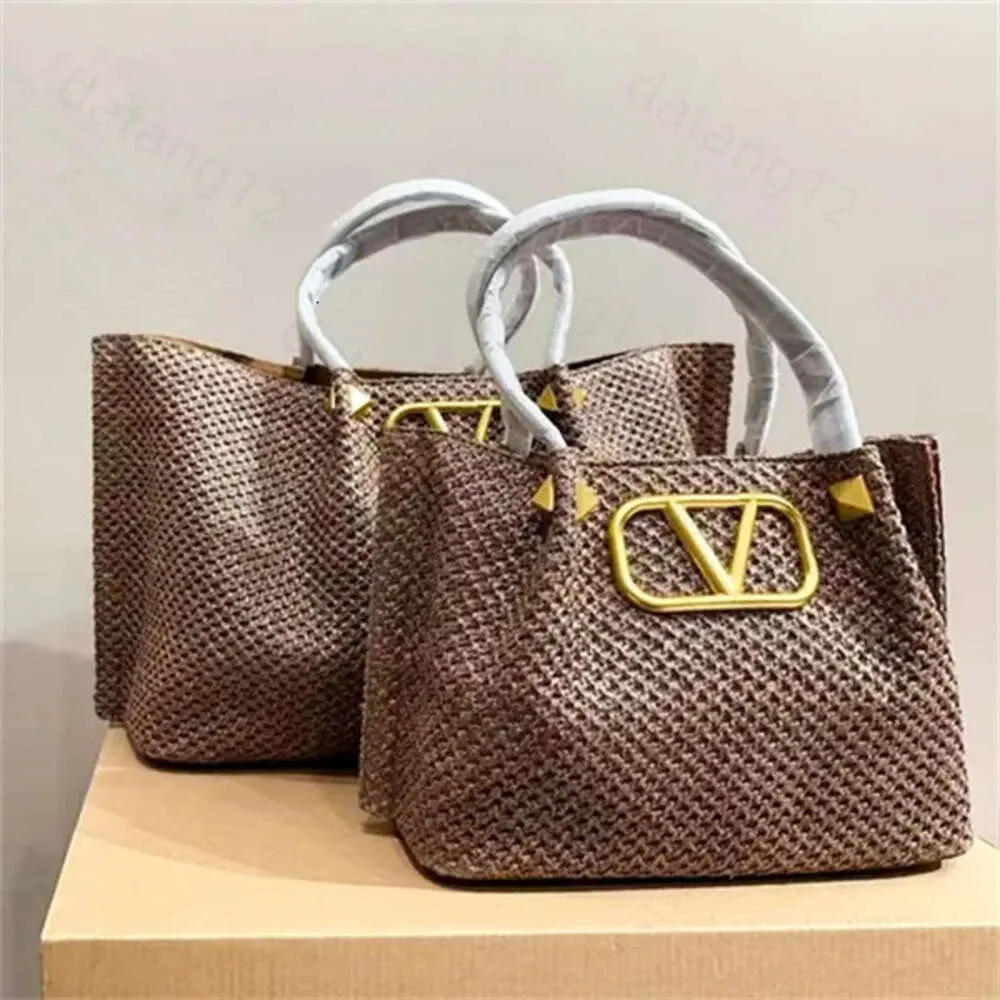 Valentijnzakontwerpertas Hoogwaardige luxe Raffia's Tote Bag Vlogo Rivet Grote winkel Lady Weave Beach Tas Dames Travel Crossbody Koppeling Straw Schoudertassen 269