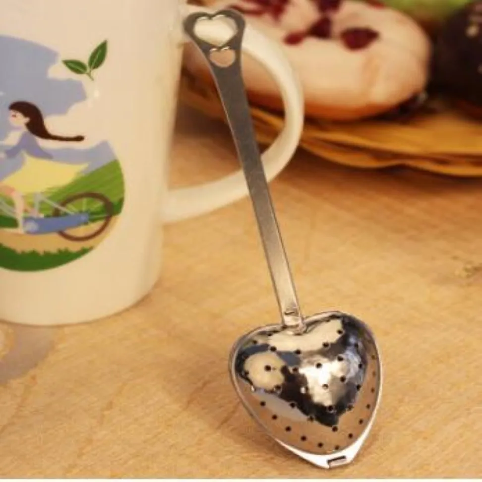 200pcs Stainless steel Heart-Shaped Heart Shape Tea Infuser Strainer Filter Spoon Spoons Wedding Party Gift Favor 261D