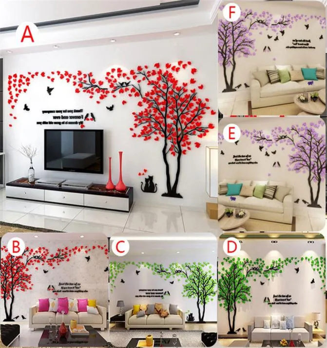 Carta da parati acrilica Decal muro acrilico 12m 3 colori uccello 3d TV albero tv sfondo murale decorazioni per la casa adesivi da parete moda art9367182