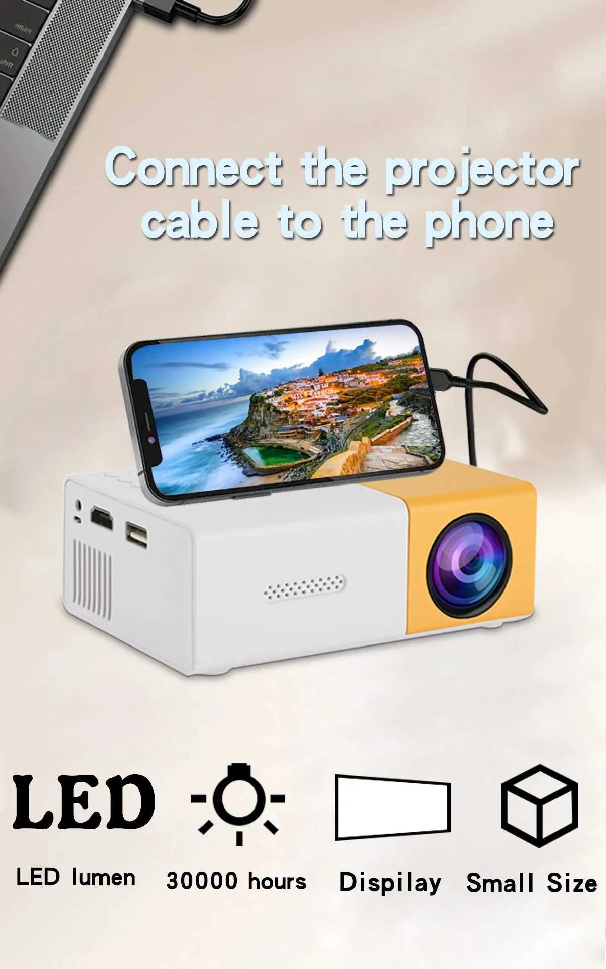 YG300 projector compatible with mobile phones, computers, large screens ...