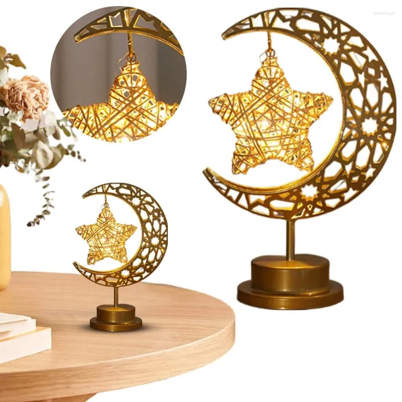 Tischlampen LED Night Light Metal Stern Mond Batteriebedienete Eid Mubarak Schlafzimmer Ramadan Dekoration