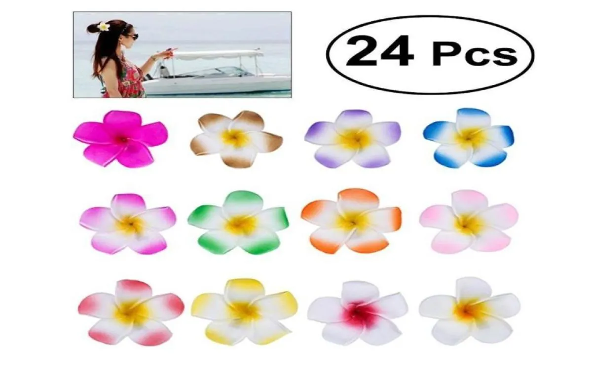 24pcs 2,4 pouces Hawaiian Plumeria Flower Coil Clip Coil Accessoire pour la décoration de décoration événementiel de mariage Party (12 couleurs) 7599457