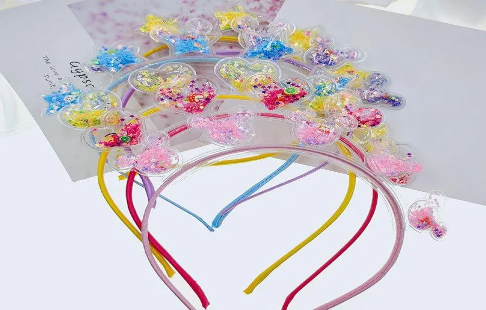 Hair Accessories Transparent Quicksand Headbands For Children Kids Mouse Ears Love Stars Sequin Hairbands Bezel Hoops Girls4588042