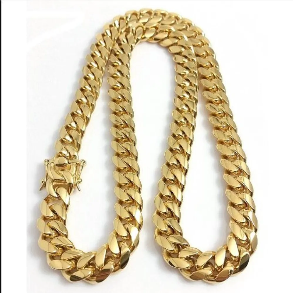 2023 Stainless Steel Jewelry 18K Gold Plated High Polished Miami Cuban Link Necklace Men Punk 15mm Curb Chain Double Safety Clasp 18inc 182S