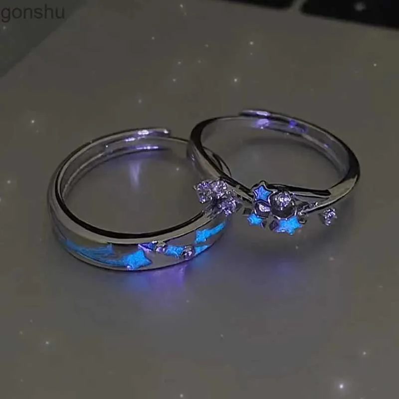 Anelli di coppia 2 pcs Fashion Blue Blowing Star Coppia Ring High Glow Glow Zircon Ring Womens Ringi Regola di gioielli WX458456