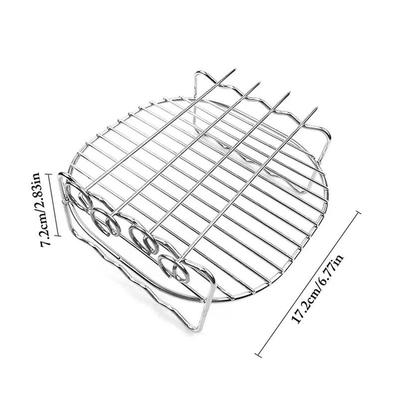 Nieuwe 7 -inch luchtfriteuse rek set veelzijdig grillrek dubbele laag rek met spiesjes stomen afvoeroliehouder voor keukengrilling rek met spiesjes