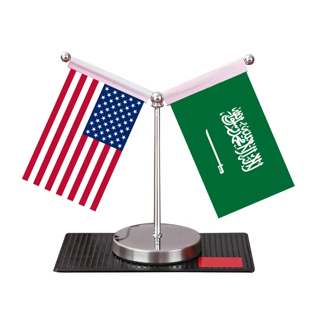 Accessories 8*11cm Mini USA Flag Stand American Banner With Saudi Arabia And Middle East Asian World Countries Car Truck Dashboard Flag Set