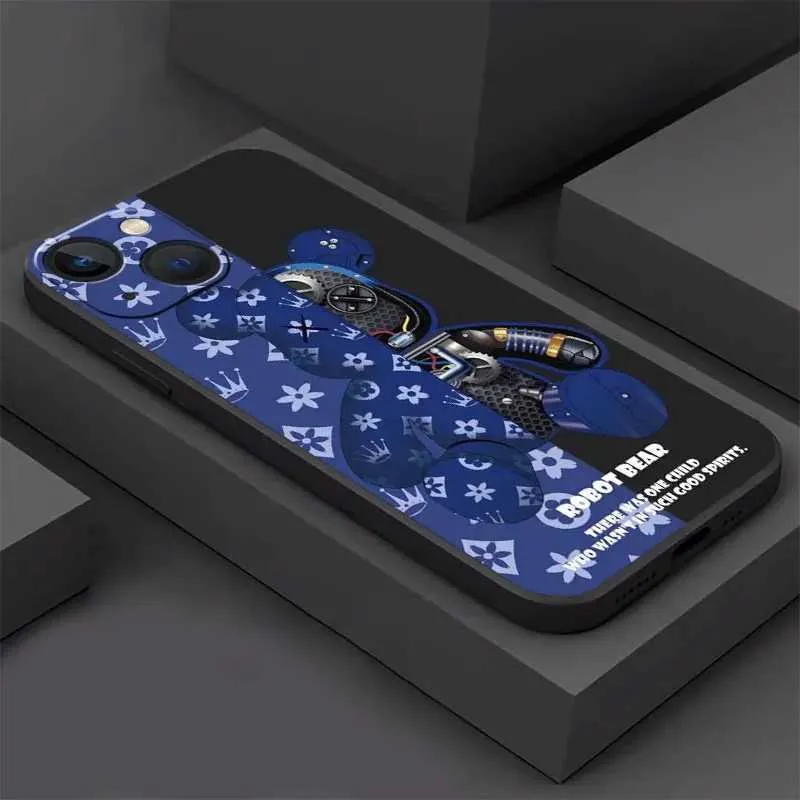 Casos de telefone celular capa de telefone preto adequado para iPhone 14 15 Pro máximo 13 xr Se 2020 12 mini 6 6s x xs 11 Pro 7 8 Plus Soft Phone capa de desenho animado Urso J240509