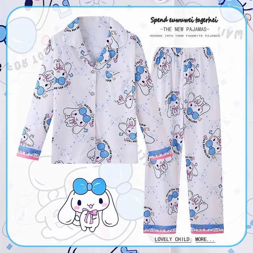 T-shirts 2023 Kawaii Sanrioed Cinnamon Pyjamas Anime mignon Kuromi Melody Childrens Pyjamas Boys et filles Homemade Childrens GiftSl240509