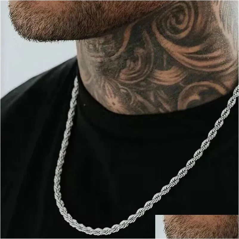 Cordons Colliers Collier de style corde 4 mm 316l Bijoux en acier inoxydable Ne jamais fondre les hommes imperméables