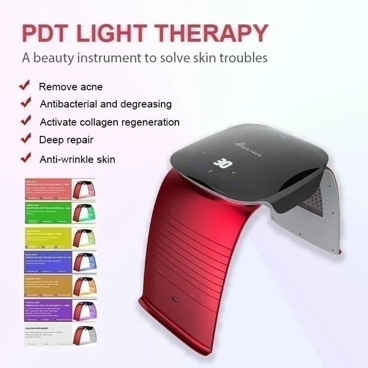 Taibo ansikte hudvård skönhetsmaskin pdt 7 LED -ljus/ 7 färger vikbara LED PDT Bio LED Photon Light Therapy Machine/ Care PDT LED Hud Rejuvenation Device