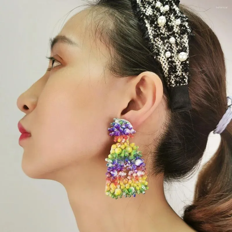 Boucles d'oreilles en peinture colorée perles de résine longue goutte pour femmes boho bijoux de boucles d'oreille à main