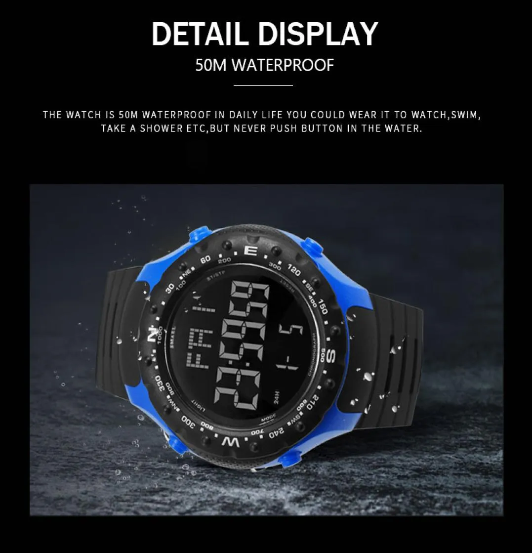 Luxuswache für Männer 5BAR Waterdes Smael Watch S Schock Widerstand coole große Männer Uhren Sport Military 1342 LED Digital Wrsitwatches 3110162