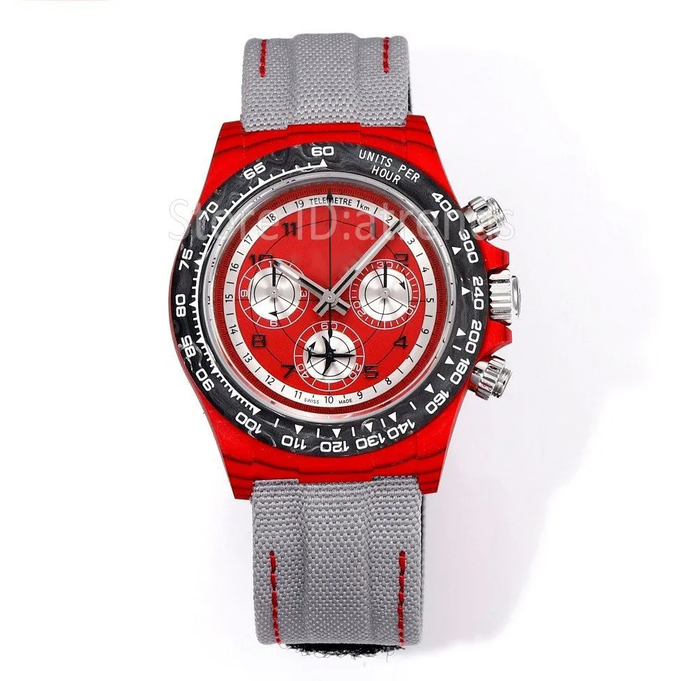 Automatic Mechanical Watch Men s Chronograph Wristwatch 40mm Black White Red Dial Carbon Fiber Leather Strap Stylish 2024 Collection