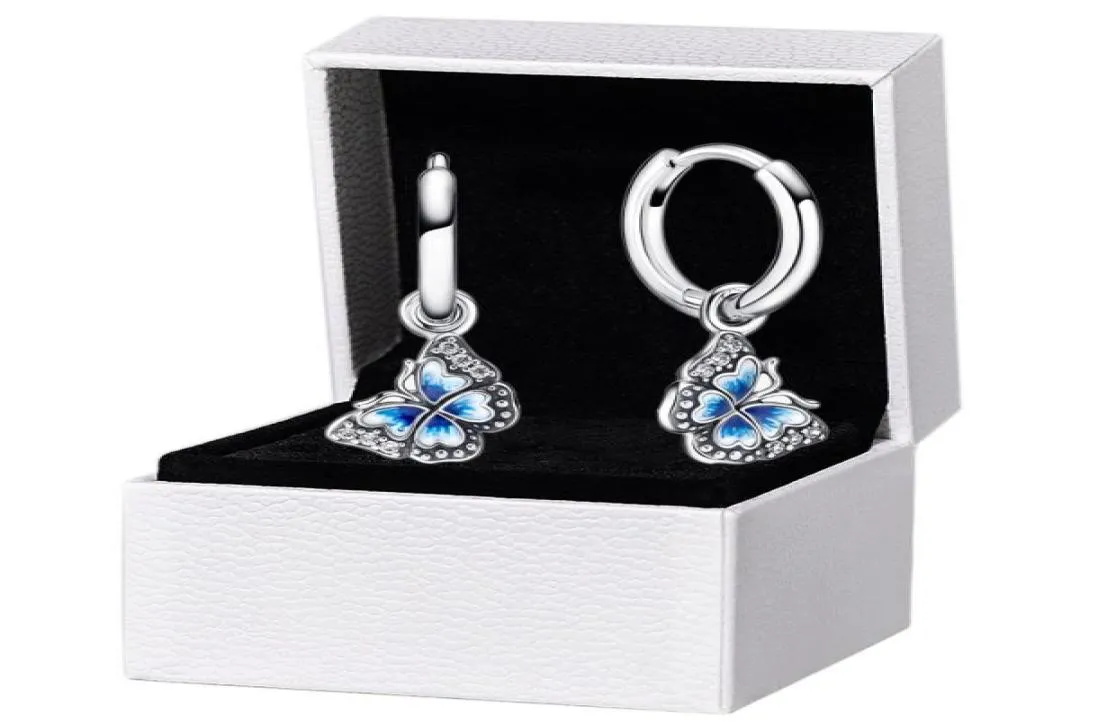 Boucles d'oreilles de cerceau pendentif bleu papillon