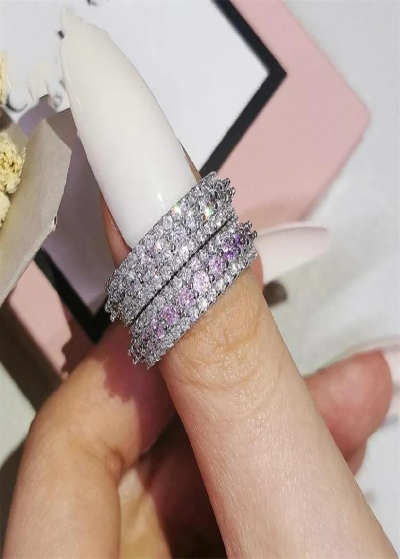 Choucong Wedding Rings Luxe sieraden Real 925 Sterling Silver Pave Round Cut White Topaz CZ Diamond Gemstones Pink Zirkon Party W8374701