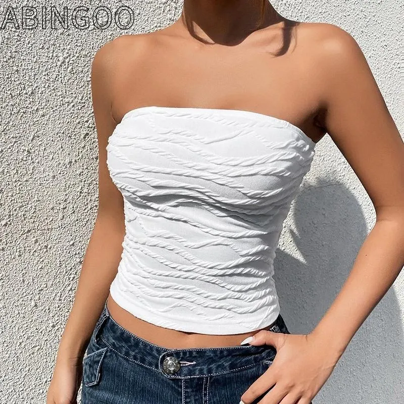 Tanks pour femmes Abingoo 2024 Summer Y2K Streetwear Crops Tops Tee Sans manches Slim Tube Tank Bablé sans dos Sexy Sexy Rucched White Corset Top