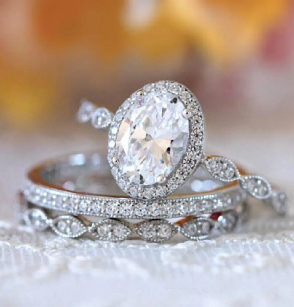 Moda luksusowa 925 standardowa srebrna biała diamentowa pierścionek zaręczynowy ślub panna młoda księżniczka miłość rozmiar 6106075809