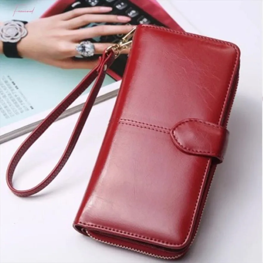 Vente chaude portefeuille féminine pour carte de crédit marque de mode féminine à bandoulière Long Trifold Purse Cuir Lady Solid Purse Purse Femme 276O